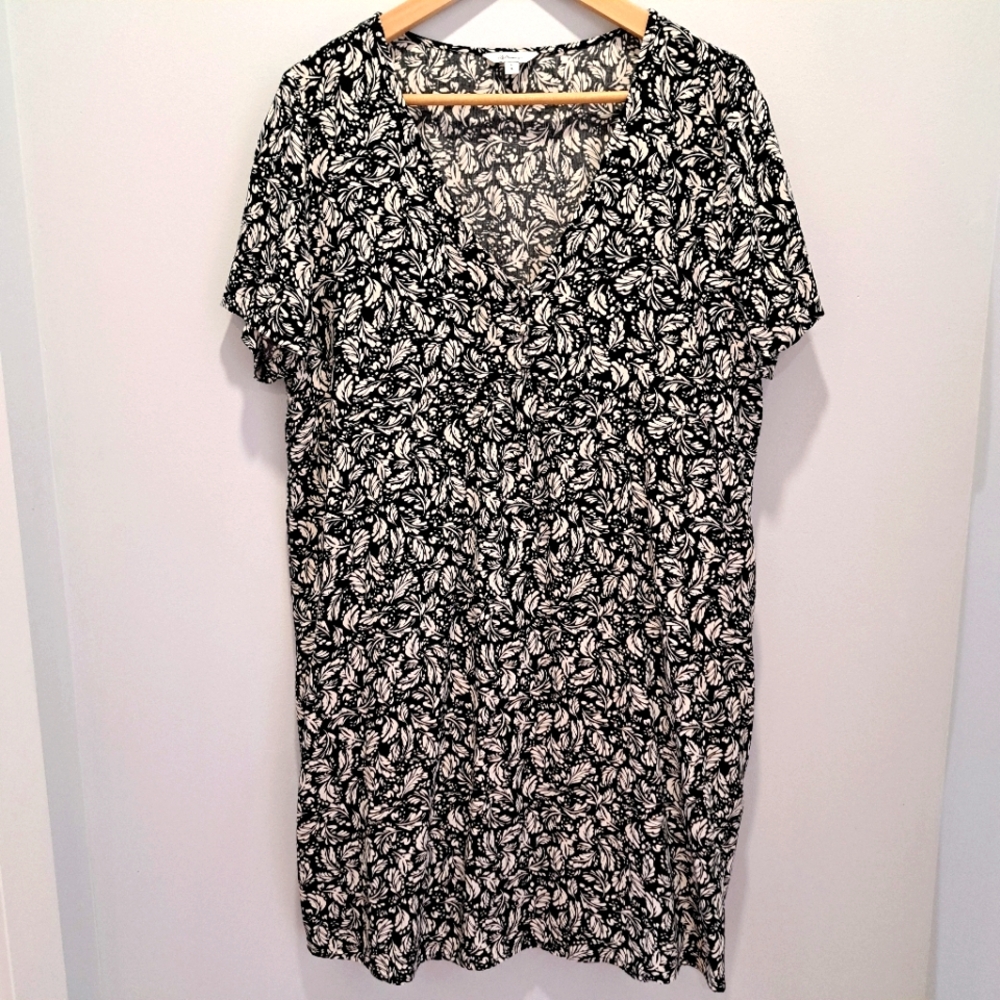 Reitmans Black & White Leaf Print Cottagecore Minimalist Shift Dress Womens L